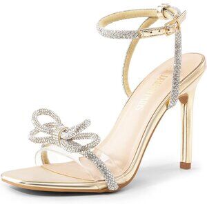 Dream Pairs Women Gold-pu Faux Leather Double Bowknots Square Toe Slingback Heel